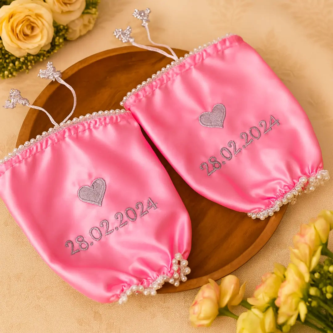 Parineeti Chopra Inspired Baby Pink Satin Chooda Cover With Pearl Beads - Customizable