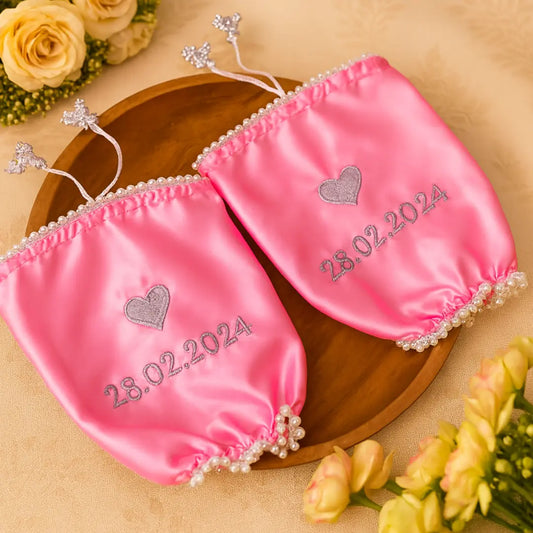 Parineeti Chopra Inspired Baby Pink Satin Chooda Cover With Pearl Beads - Customizable