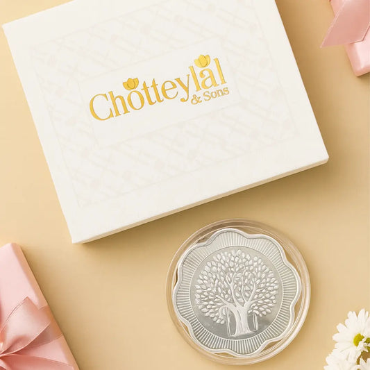 Banyan Tree, Floral Shape, Single (50 Gram), 999 Purity Silver Coin - Ready To Ship