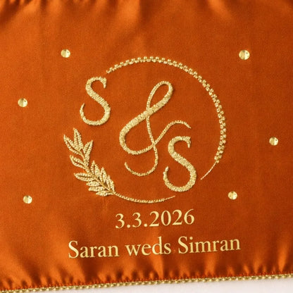 Traditional Orange Mehendi Seating Mat with Logo and 2 Line Text