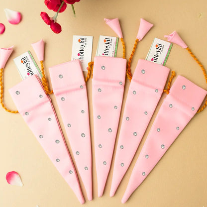 Chotteylal and Sons Heritage Baby Pink Stone Satin Heritage Mehndi Cone Holder