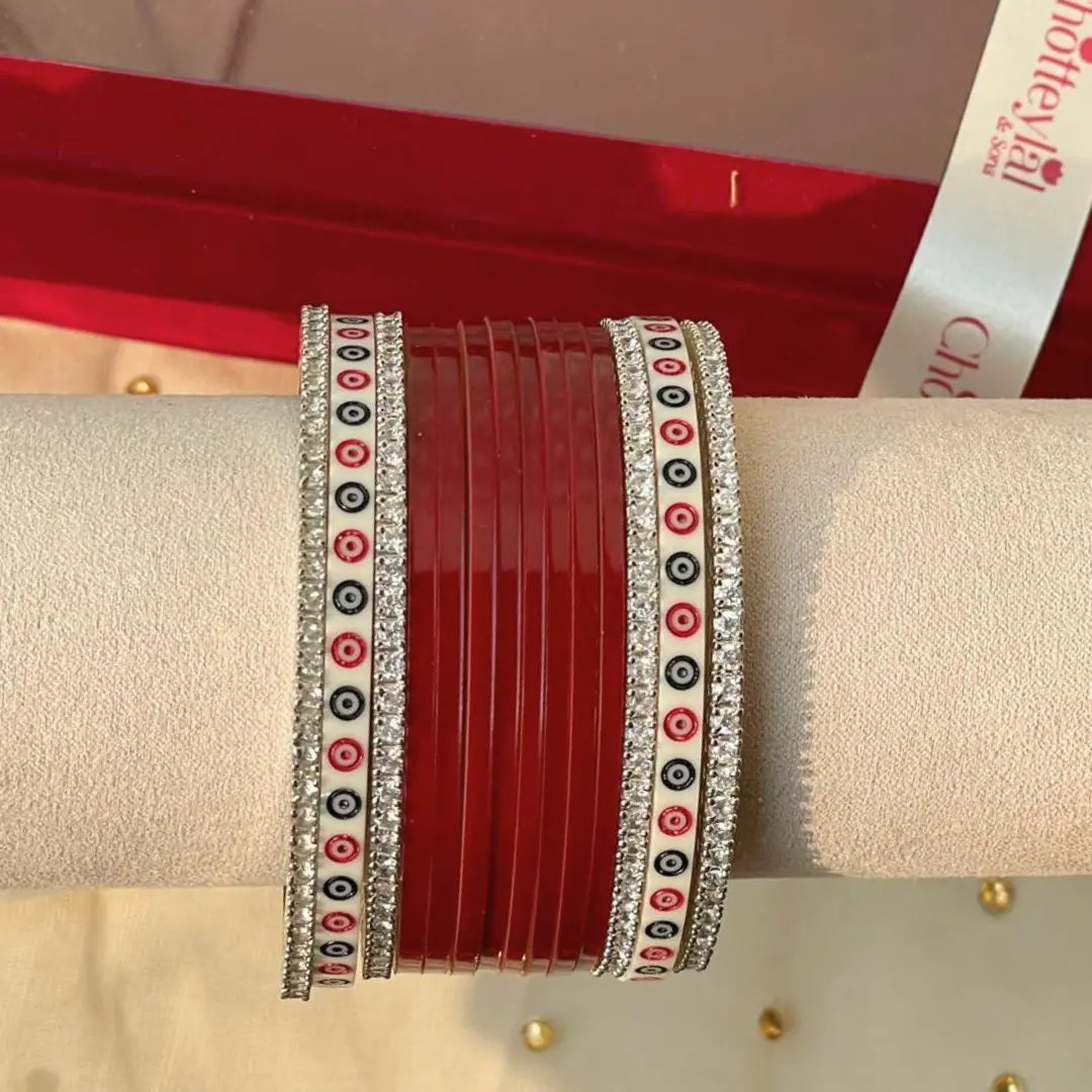 Pure Pearl Classic Heritage Diamond Maroon Chooda Set of 11