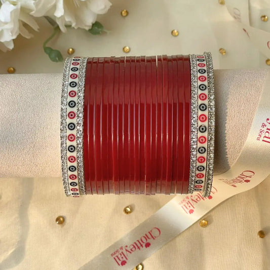 Pure Pearl Classic Heritage Diamond Maroon Chooda Set of 21
