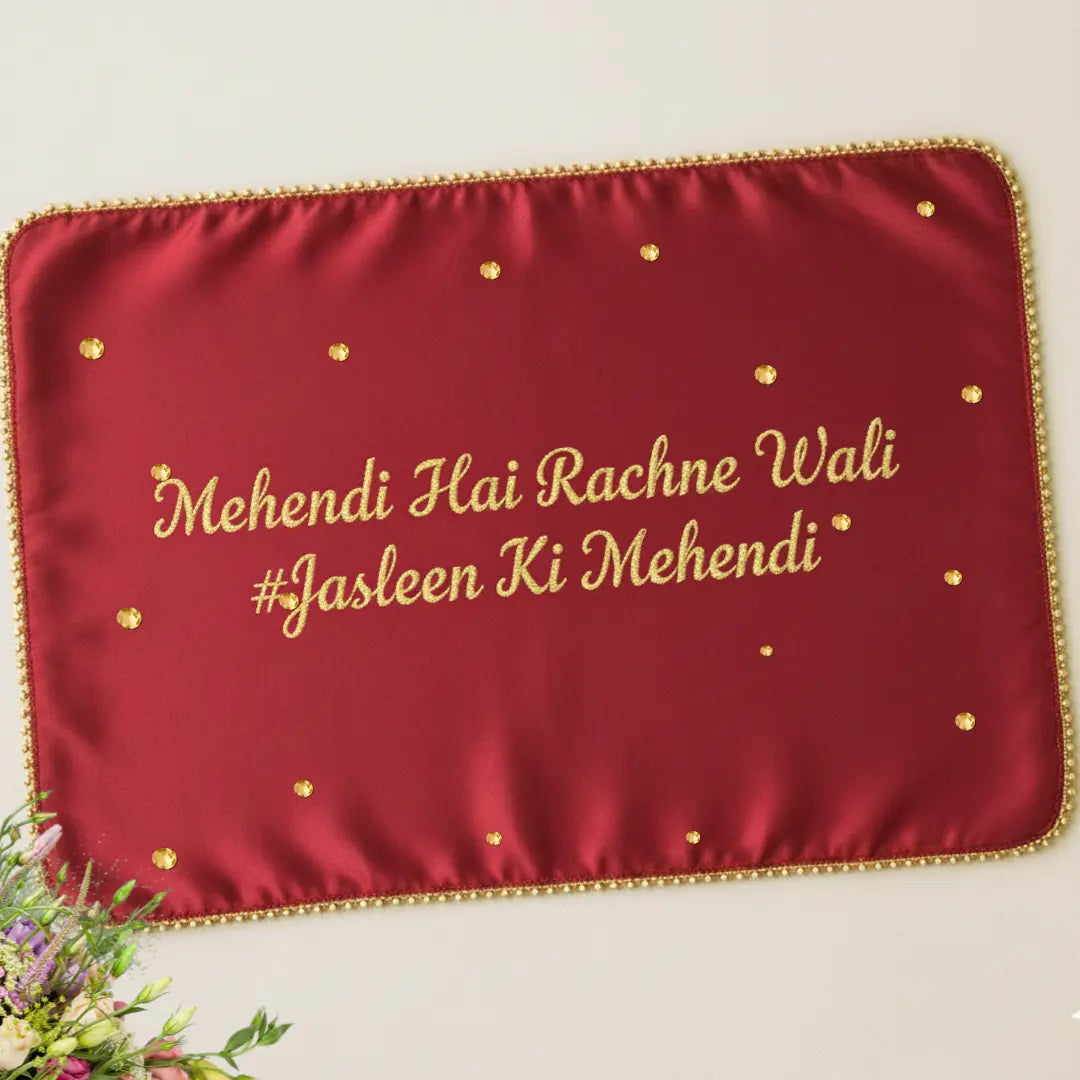 Red Mehndi Mat Customizable With 2 Line Text
