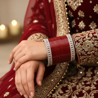 Pure Pearl Classic Heritage Diamond Maroon Chooda Set of 21