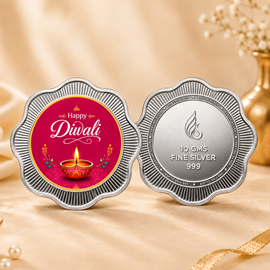 10g Flower Shape Silver Coin with Happy Diwali Print