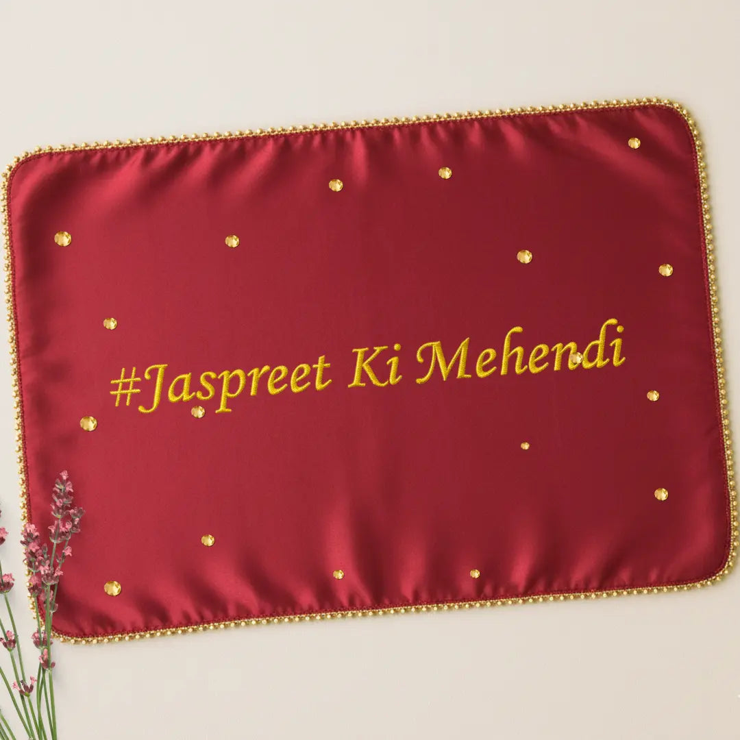 Red Mehndi Mat Customizable With 1 Line Text