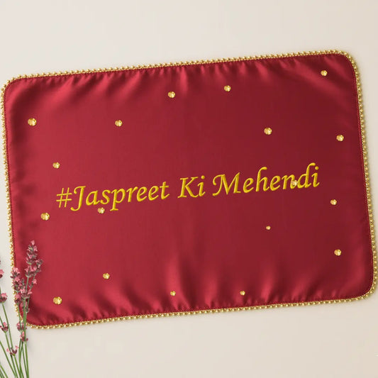 Red Mehndi Mat Customizable With 1 Line Text