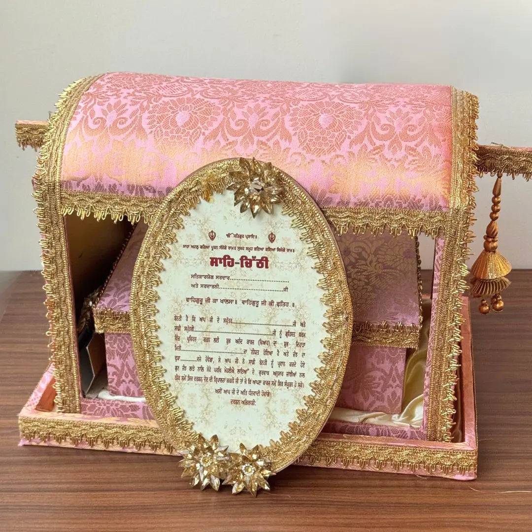 Pink Musical Sahe Chitthi / Lagan Patrika | Palki/Doli Style Traditional Invitation Set – Includes Mithai Box and Invitation Card