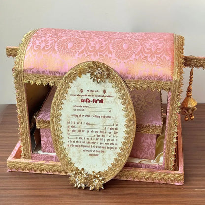 Pink Musical Sahe Chitthi / Lagan Patrika | Palki/Doli Style Traditional Invitation Set – Includes Mithai Box and Invitation Card