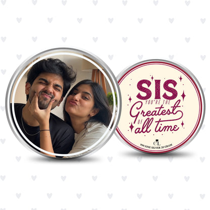 Greatest Sis Personalised Raksha Bandhan Photo Silver Coin Gift