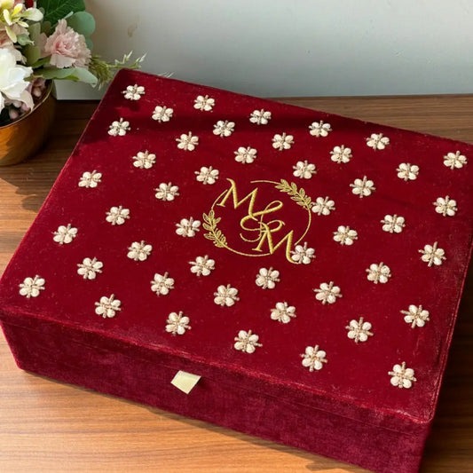 Premium Dark Red Customised Chooda Box with Logo