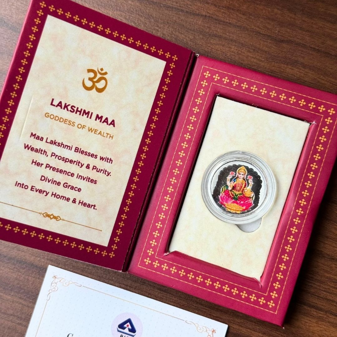 Laxmi ji, Silver, Round Shape, 1 GM, 999 Purity Silver Coin (Set of 5)