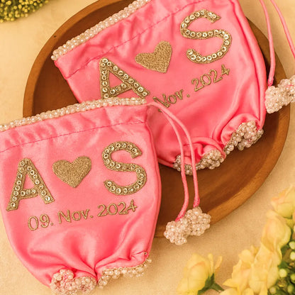 Customisable Parineeti Chopra Inspired Baby Pink Satin Chooda Cover Embroidered With Pearls & Sequins