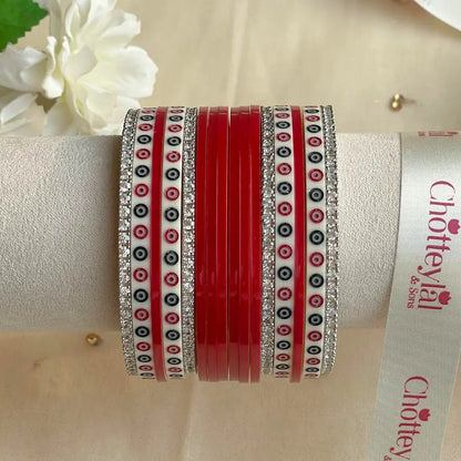 Pure Pearl Classic Heritage Diamond Dark Red Chooda Set of 11