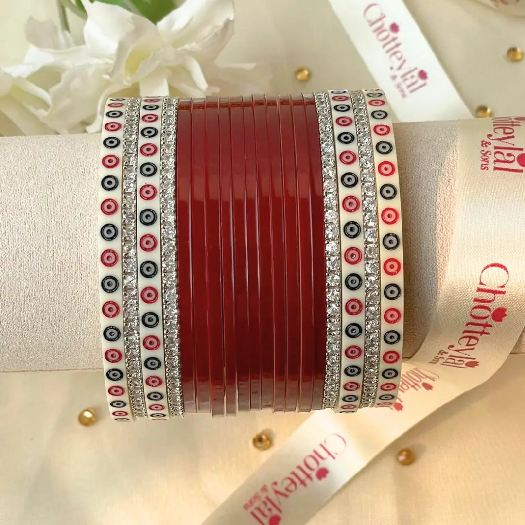 Pure Pearl Classic Heritage Diamond Dark Red Chooda Set of 15
