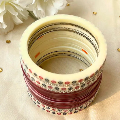 Pure Pearl Classic Heritage Diamond Dark Red Chooda Set of 15