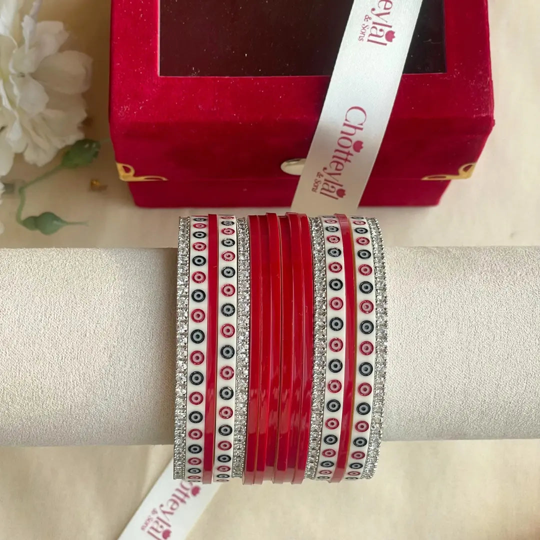 Pure Pearl Classic Heritage Diamond Dark Red Chooda Set of 11