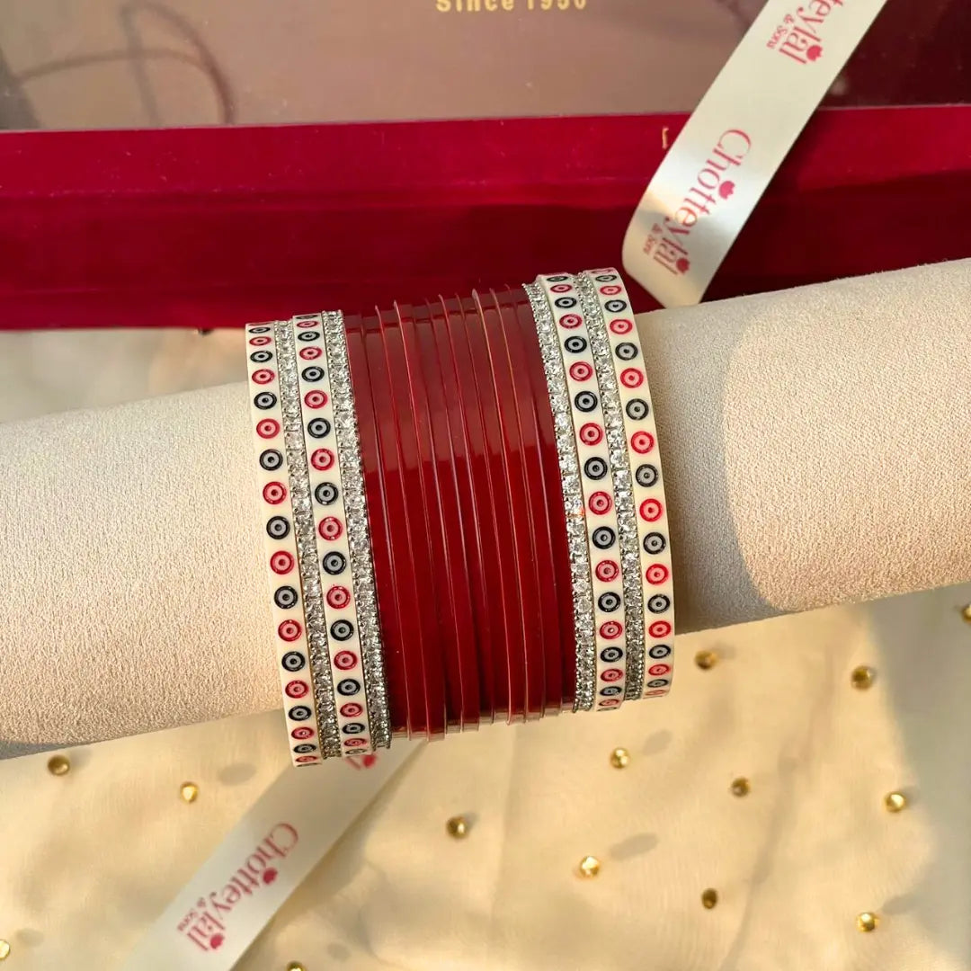 Pure Pearl Classic Heritage Diamond Dark Red Chooda Set of 15