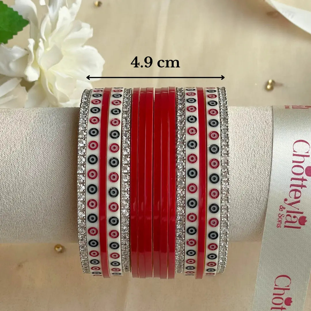 Pure Pearl Classic Heritage Diamond Dark Red Chooda Set of 11