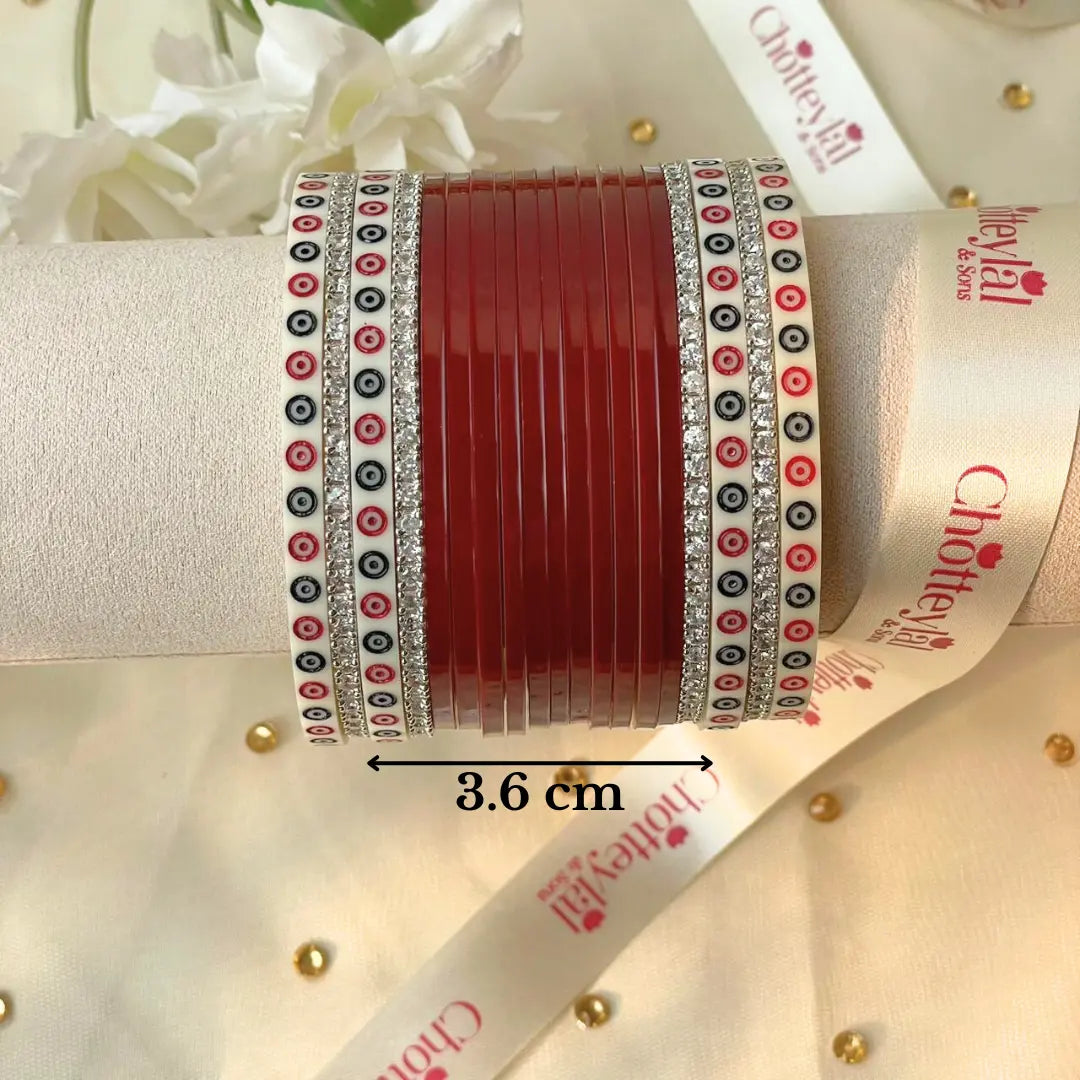 Pure Pearl Classic Heritage Diamond Dark Red Chooda Set of 15