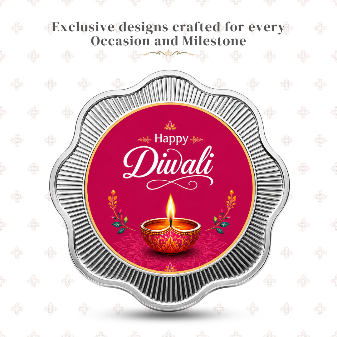 20g Flower Shape Silver Coin with Happy Diwali Print
