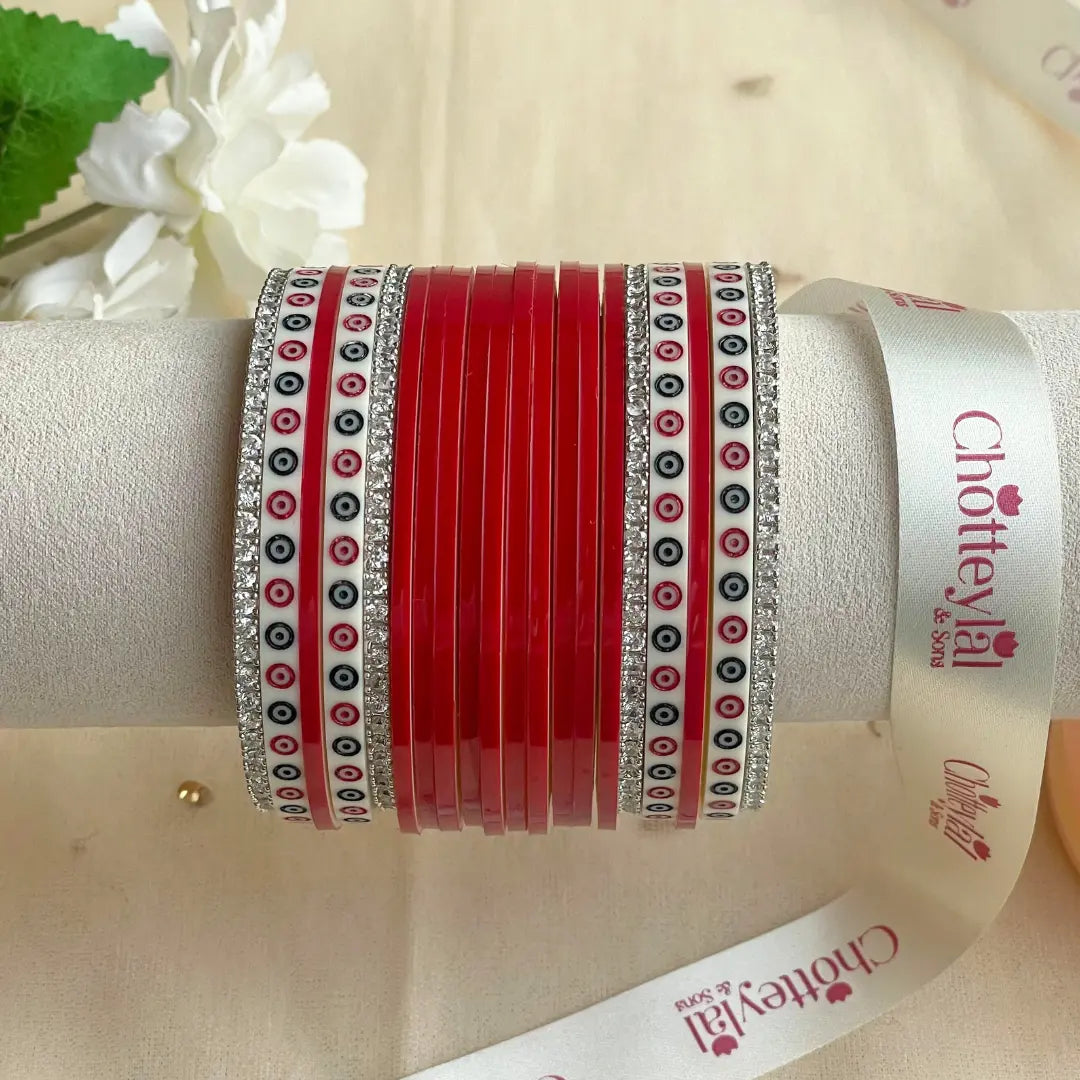 Pure Pearl Classic Heritage Diamond Dark Red Chooda Set of 15