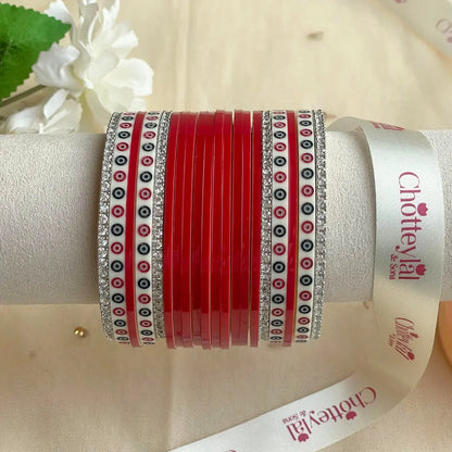 Pure Pearl Classic Heritage Diamond Dark Red Chooda Set of 15