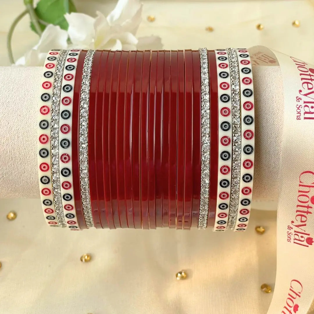 Pure Pearl Classic Heritage Diamond Dark Red Chooda Set of 21