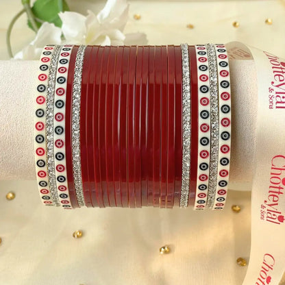 Pure Pearl Classic Heritage Diamond Dark Red Chooda Set of 21