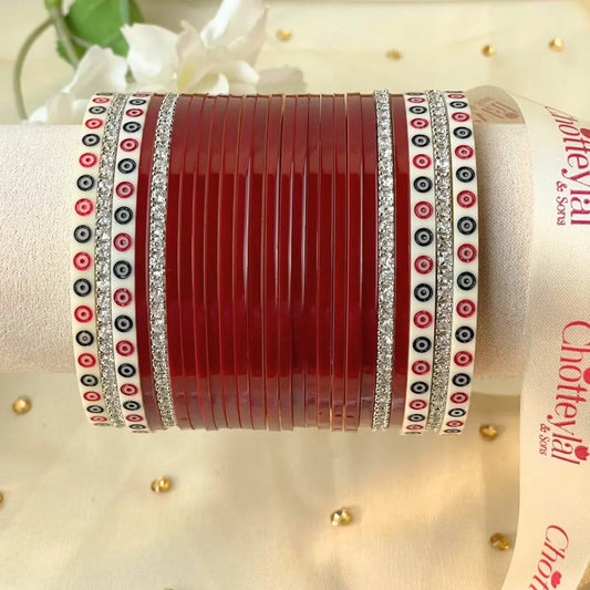 Pure Pearl Classic Heritage Diamond Dark Red Chooda Set of 21