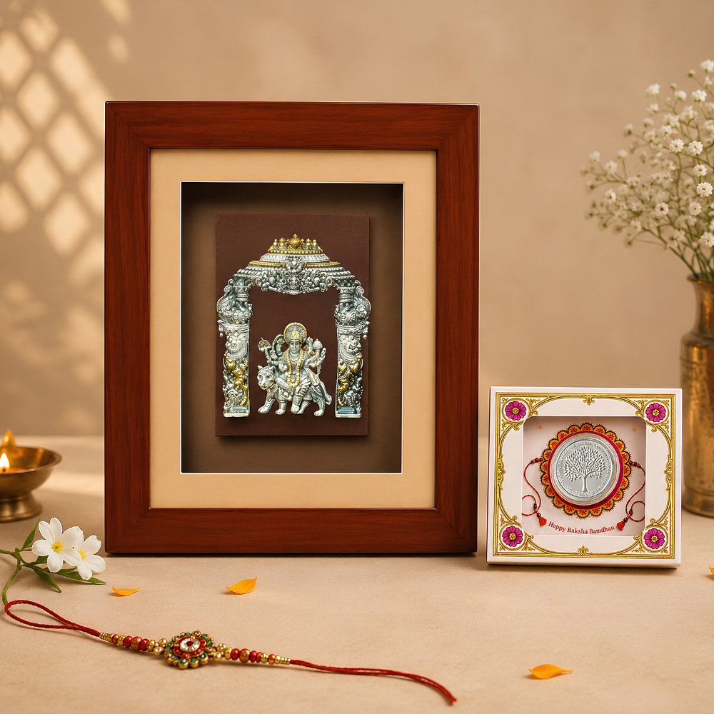999 Silver Durga Maa Murti - For Mandirs, Walls & Desks