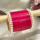 Deep Red Bridal Chura With Pearl Bangles