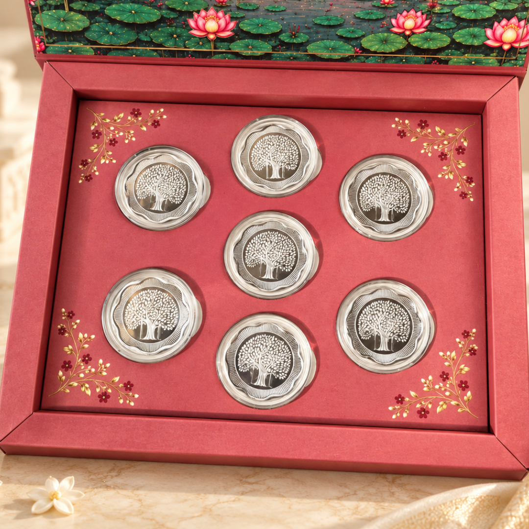 999 Pure Silver Flower Banyan Tree Coins Set of 7 | 5g Each