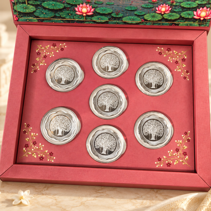 999 Pure Silver Flower Banyan Tree Coins Set of 7 | 5g Each