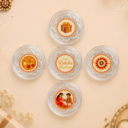 999 Pure Silver Coin Rakhi Gift Box with Gift Bag