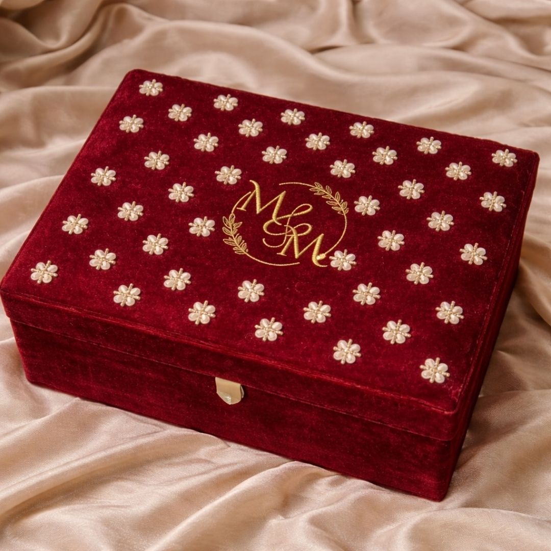 Traditional Dark Red Customised Chooda Box with Logo