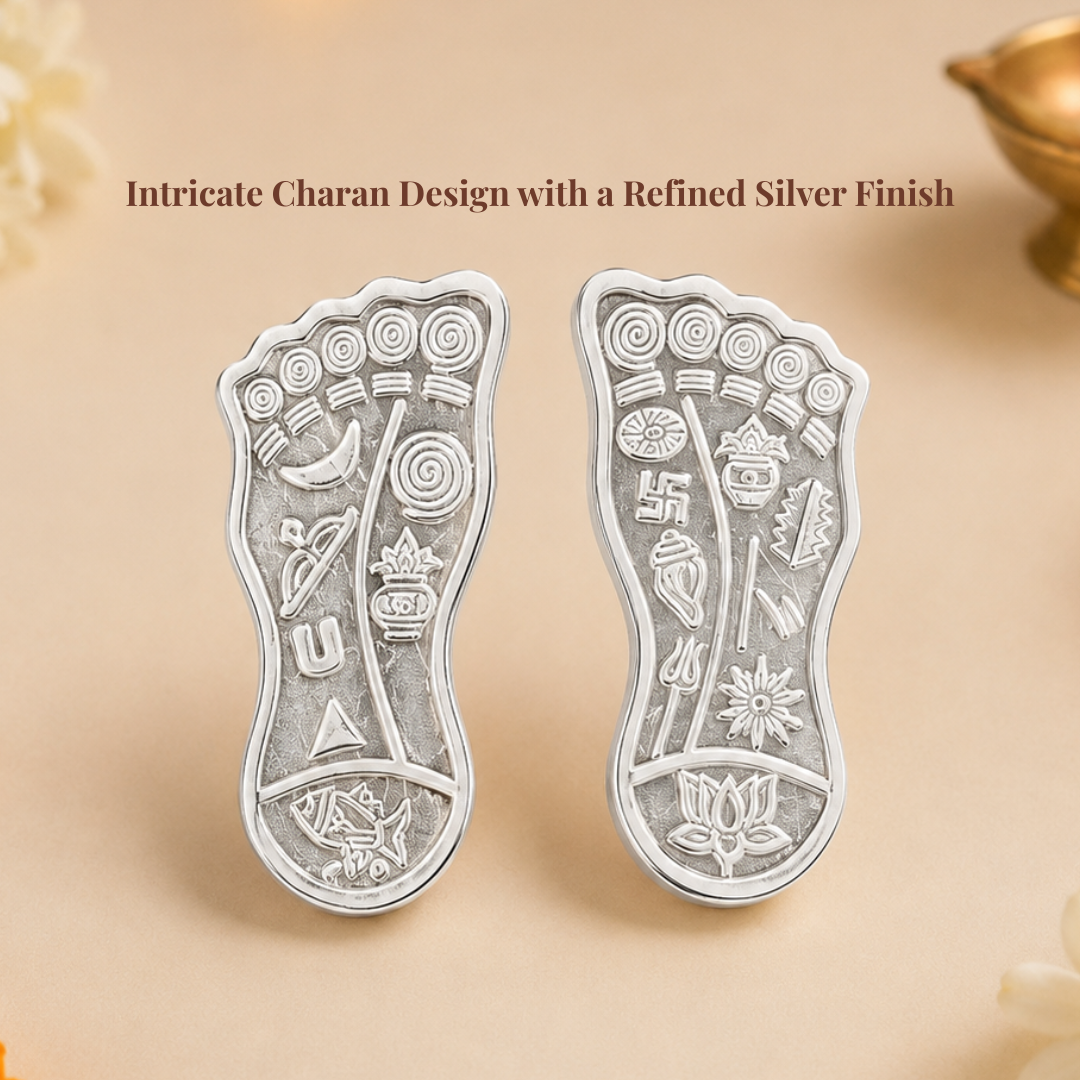Lakshmi Charan Wooden Base, Single (Approx. 4 g) Silver