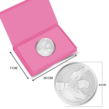 Classic Happy Rakhi Gift, Rakhi On Hand Coin, Single (10 Gram), 999 Purity Silver Coin - Ready To Ship
