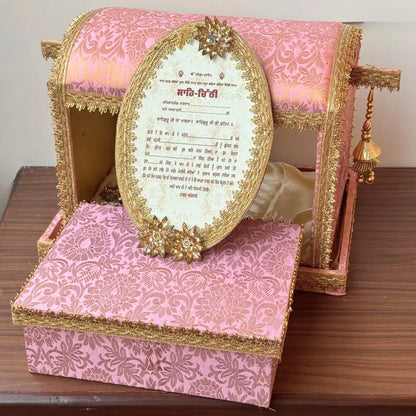 Pink Musical Sahe Chitthi / Lagan Patrika | Palki/Doli Style Traditional Invitation Set – Includes Mithai Box and Invitation Card
