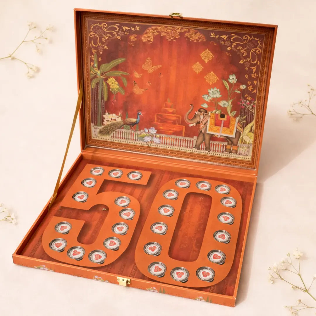 Celebration 50 Coin Box, Set of 25 Silver Coins (1 Gram Each), 999 Purity – Ready to Ship