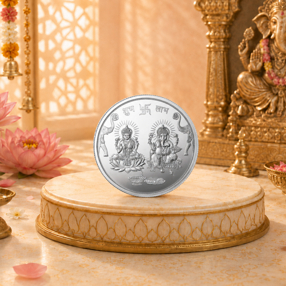 MMTC Lakshmi Ganesh Ji 10 gm Silver Round Shape | 999 Pure Silver