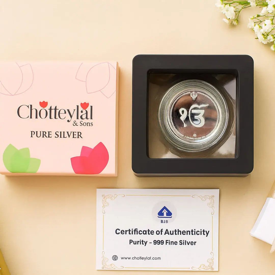 Ik Onkar, Sikh Silver Coin, Single (5 Gram), 999 Purity Silver Coin - Ready To Ship