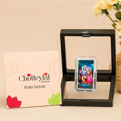 Radha Krishna, Silver, Bar Shape UV Print, 10 gm, 999 Purity Silver Coin - Ready To Ship