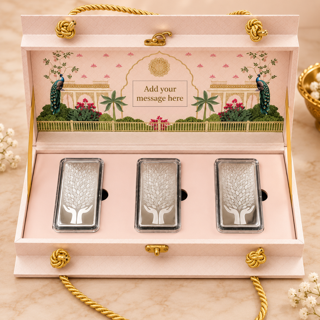 Leaf in Hand 300g Premium Banyan Tree 999 Pure Silver Bar with Elegant Gift Box