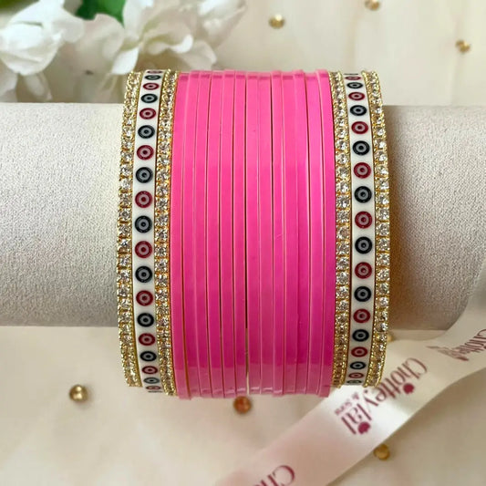 Pure Pearl Classic Diamond Pink Chooda Set of 15