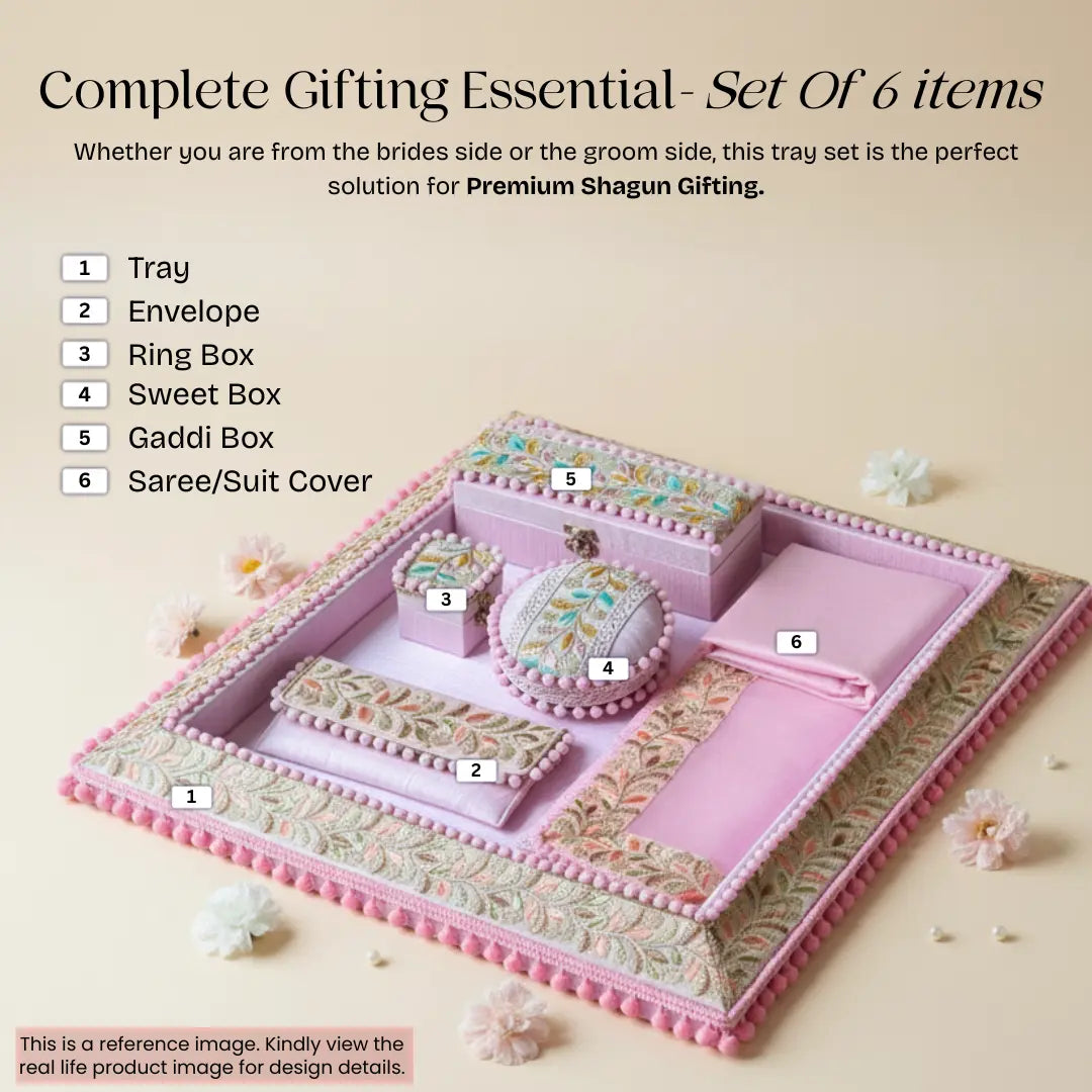 Premium Royal Pink Shagun Tray Set