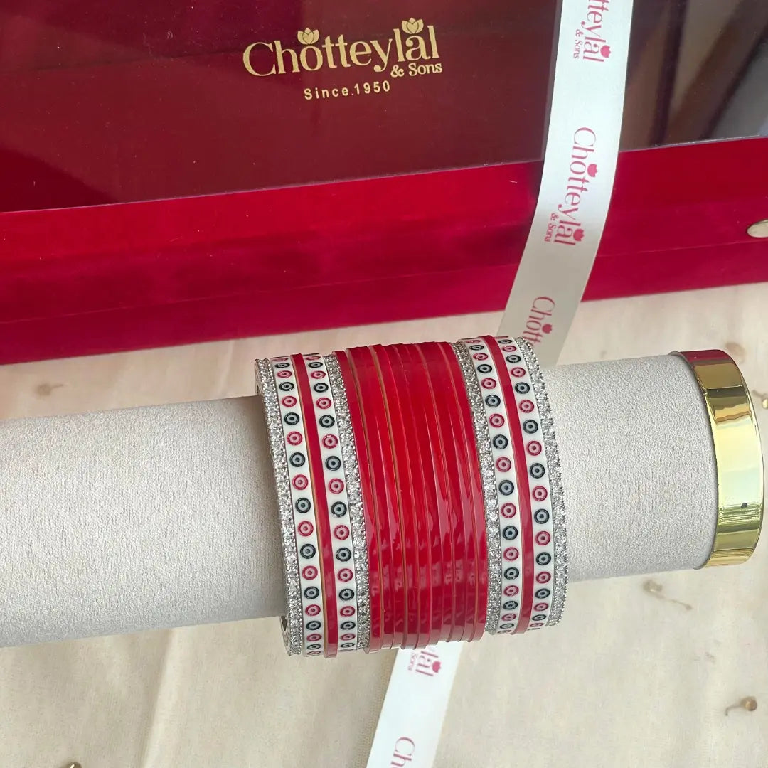 Pure Pearl Classic Heritage Diamond Dark Red Chooda Set of 15