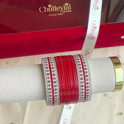 Pure Pearl Classic Heritage Diamond Dark Red Chooda Set of 15