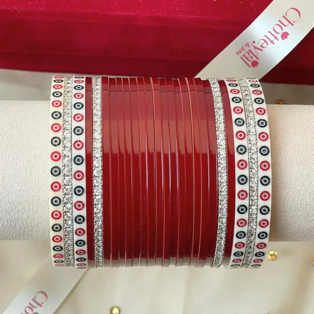 Pure Pearl Classic Heritage Diamond Dark Red Chooda Set of 21